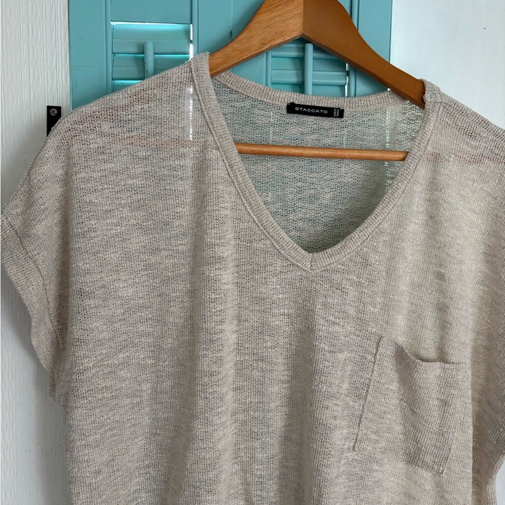 Beige V-Neck Knit Top